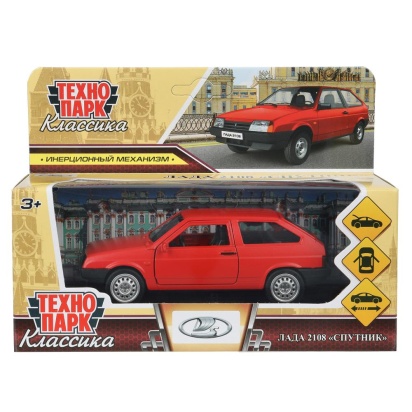 Машина металл LADA-2108 "СПУТНИК" МАТОВЫЙ 12  см, дв, баг, ин, красный, кор. Технопарк в кор.2*36шт