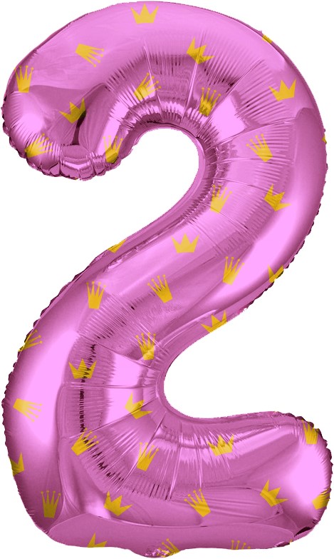 Шар (34''/86 см) Цифра, 2 Золотые короны, Розовый, 1 шт  131102