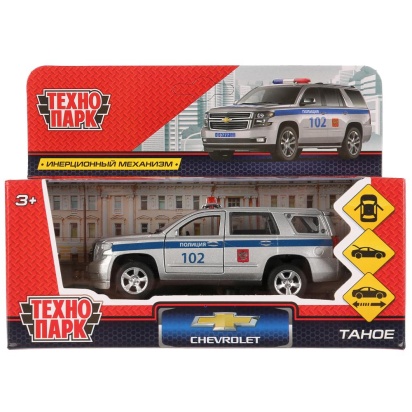 Машина металл "CHEVROLET TAHOE ПОЛИЦИЯ", длина.12 см,откр дв, багаж,инерц.Технопарк TAHOE-P