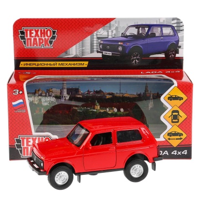 Машина металл LADA4*4 длина 12см,двери,багаж,инерц,красный,кор.Технопарк
