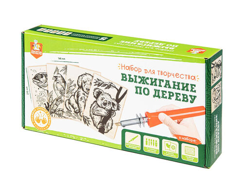Выжигание. Набор для выжигания по дереву (аппарат с насадками, доски 5 шт) 04386