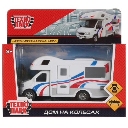 Машина металл "ДОМ НА КОЛЕСАХ" 12,5см, открыв. бок. дверь, инерц. в кор. Технопарк, DS827-R