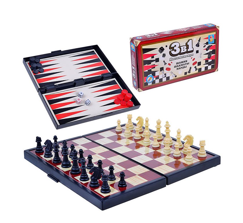 Игра 3в1 шашки, шахматы, нарды. магнитные Т12057