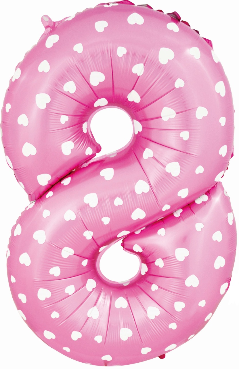 Шар (40''/102 см) Цифра, 8, Сердечки, Розовый, NMP8/PINK