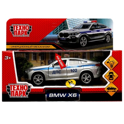 Машина металл свет-звук BMW X6 mk3 g06 ПОЛИЦИЯ 12 см, двер, инер, сер, кор. Технопарк   X6-12SLPOL-S