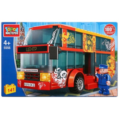Конструктор "Город мастеров" двухэтажный автобус, с фигуркой, 141дет. 5556-KK