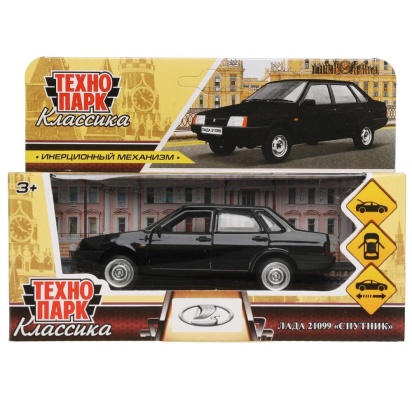 Машина металл LADA-21099 "СПУТНИК" 12 см, двери, багаж, инерц, черный, кор. Технопарк , 21099-12-BK