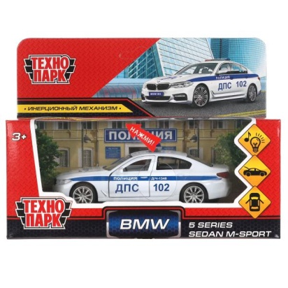 Машина металл свет-звук BMW 5-er M-SPORT ПОЛИЦИЯ 12 см, двери, багаж, кор. Технопарк 5ER-12SLPOL-WH
