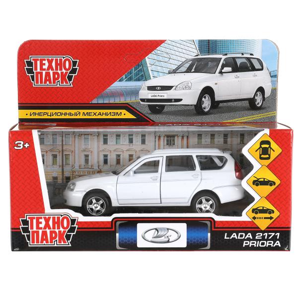Машина металл "lada priora" длина 12 см, откр дв, багаж, инерц, белый, в кор. Технопарк PRIORAWAG-12