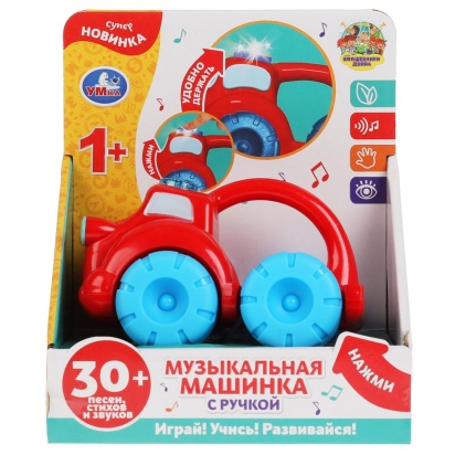Музыкальная машинка с ручкой 30 песен,звуков.свет.кор.бат. Умка , HT1130-R