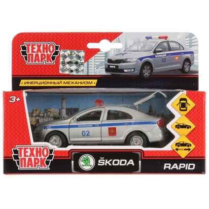 Машина металл SKODA Rapid полиция 12см, открыв двери и багажник, инерц. в кор Технопарк, SB-18-22-SR