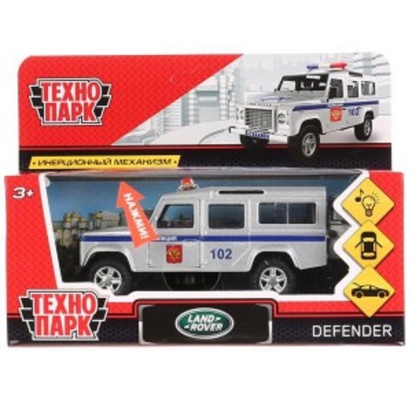 Машина металл свет-звук LAND ROVER DEFENDER ПОЛИЦИЯ 12см, инерц. в кор. Технопарк, DEFENDER-P-SL