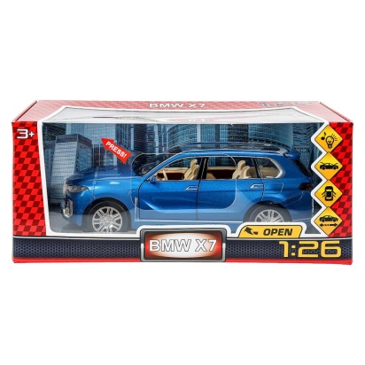 Машина металл свет-звук BMW x7, 20см, двери, инерц, синий, кор Технопарк   CZ115-R