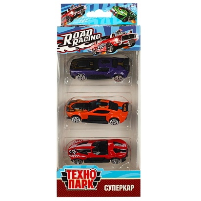 Машина металл ROAD RACING набор СУПЕРКАР 7,5 см, 3 шт,в ассорт, кор. Технопарк   RR-SET-80533-F-R