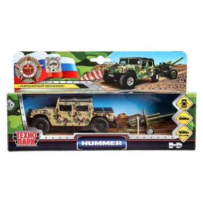 Машина металл HUMMER h1 вс ПИКАП, 11 см, дв., баг., инер.+пушка, кор Технопарк   SB-18-09-H1+CANNON-