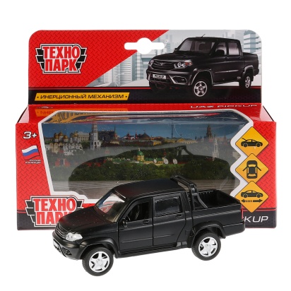 Машина металл "UAZ PICKUP", длина 12см, открыв. двери, инерц, ЧЕРНЫЙ в кор. Технопарк PICKUP-BK