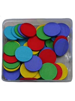 Деревянная игрушка. Кружочки для счета  9,5х9х2,5см. (50 шт.) в прозрачном боксе (Арт. И-0423)