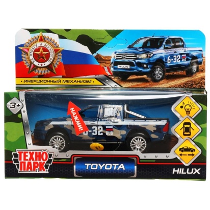 Машина металл TOYOTA HILUX 12 см, двери, инерц, синий, кор. Технопарк HILUX-12-BU