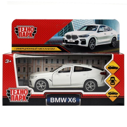 Машина металл BMW X6 длина 12 см, двери, багаж, инер, белый, кор. Технопарк X6-12-WH