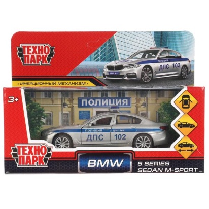 Машина металл BMW 5-ER SEDAN M-SPORT ПОЛИЦИЯ 12 см, двери, баг, кор. Технопарк 5ER-12POL-SR