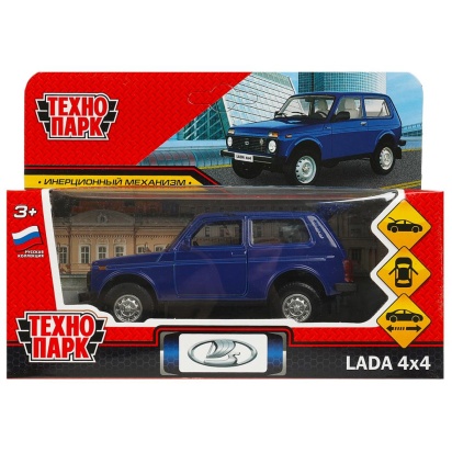 Машина металл LADA 4x4 12 см, двери, багаж, инерц, синий, кор. Технопарк   LADA4X4-12-BU