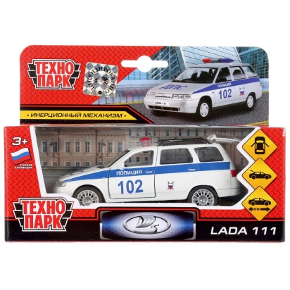 Машина металл LADA 111 полиция 12см, инерц., открыв. двери и багажник в кор. Технопарк SB-16-67-P(W)