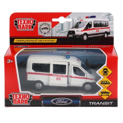 Машина металл FORD Transit скорая 12см, открыв. двери, инерц. в кор. Технопарк SB-18-18-A-W