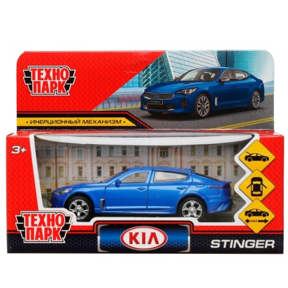 Машина металл KIA STINGER длина 12 см, двери, багаж., инерц, синий, кор. Технопарк , STINGER-12-BU
