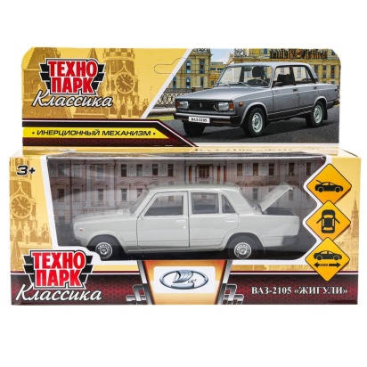 Машина металл LADA ваз-2105 1997 12 cm, двери, багаж,инерц.серебристый, кор. Технопарк   2105-12-GY