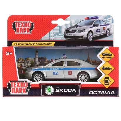 ТМ Технопарк. Машина металл "SKODA OCTAVIA ПОЛИЦИЯ",длина 12 см, откр дв, багаж, инерц., OCTAVIA-P