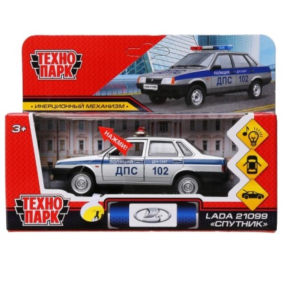 Машина металл свет-звук LADA-21099 "СПУТНИК" ПОЛИЦИЯ 12 см, двери, кор. 21099-12SLPOL-SR