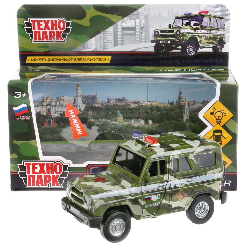 Машина металл свет-звук UAZ HUNTER beach воен.,11,5см,двер,баг., Технопарк HUNTERBCH-12SLMIL-GN