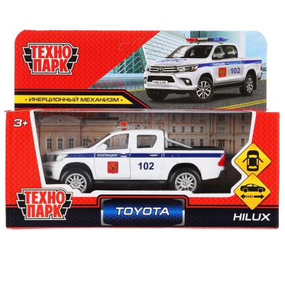 Машина металл TOYOTA HILUX ПОЛИЦИЯ длина 12 см, двери, инерц, белый, HILUX-12SLPOL-WH
