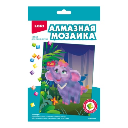 Алмазная мозаика 15*20 детская (неполное заполнение) "Слонёнок"  Амк-015 / 432025