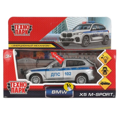 Машина металл свет-звук bmw X5 M-SPORT ПОЛИЦИЯ 12 см, двер, баг, кор. Технопарк X5-12SLPOL-SR