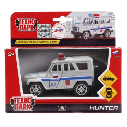 МАШИНА "ТЕХНОПАРК" МЕТАЛЛ. ИНЕРЦ. UAZ HUNTER ПОЛИЦИЯ 11,5СМ, ОТКРЫВ. ДВЕРИ SB-16-68-P-WB