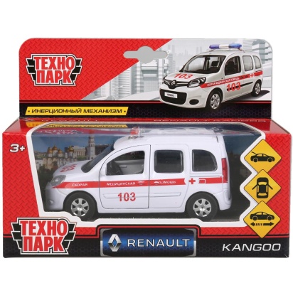 Машина металл RENAULT KANGOO СКОРАЯ, длина 12см, открыв. двери, инерц. в кор. Технопарк KANGOO-AMB