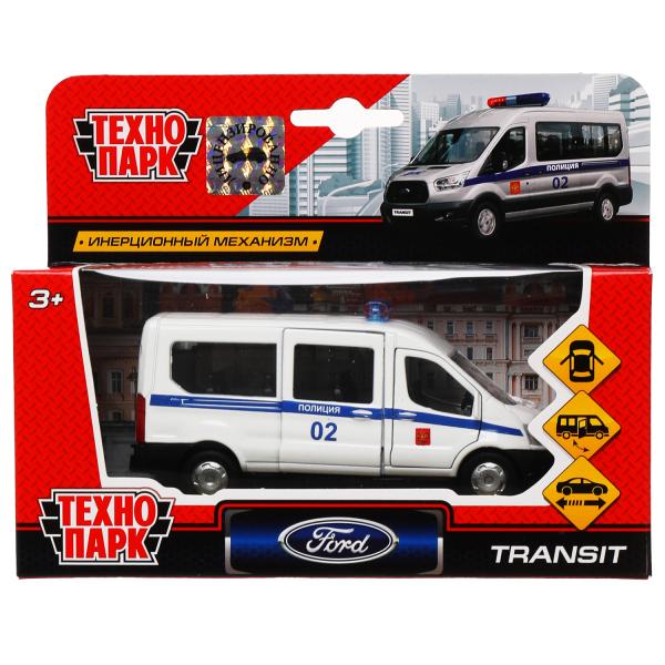 Машина металл FORD TRANSIT ПОЛИЦИЯ, 12 см, двери., инерц., кор. Технопарк SB-18-18-P(W)-WB