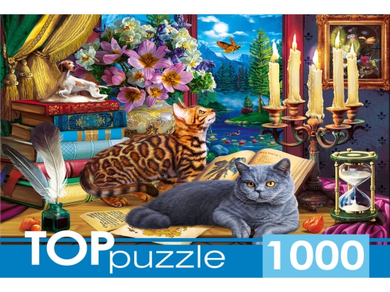 TOPpuzzle. ПАЗЛЫ 1000 элементов. ФТП1000-9852 Коты у ночного окна
