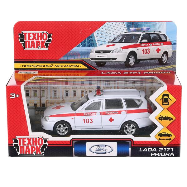 Машина металл LADA PRIORA СКОРАЯ ПОМОЩЬ 12 см, двери, багаж, белый, в кор. PRIORAWAG-12AMB-WH