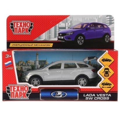 Машина металл LADA VESTA SW CROSS 12 см, двери, багаж, серебристый, кор. Технопарк VESTA-CROSS-SL