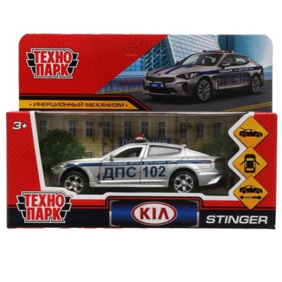 Машина металл KIA STINGER ПОЛИЦИЯ, 12 см, двери, багаж., инерц, сереб., кор. Технопарк STINGER-12POL