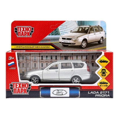 Машина металл LADA PRIORA длина 12 см, двери,багаж,инерц,серебристый,   PRIORAWAG-12-SR