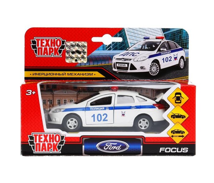 Машина металл FORD Focus полиция 12см, инерц., открыв.двери и багажник в кор. Технопарк SB-16-45-P(W