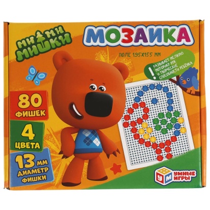 Ми-Ми-Мишки. Мозаика пластиковая. 80 фишек. 4 цвета. Поле 195х155мм. В кор. Умные игры 313929