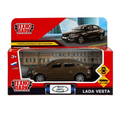 Машина металл LADA vesta 11,5 см, двери, коричневый, кор. Технопарк   VESTA-12-BR
