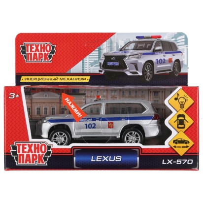 Машина металл свет-звук "LEXUS LX-570 ПОЛИЦИЯ"12см, откр. двери, инерц.в кор. Технопарк LX570-P-SL