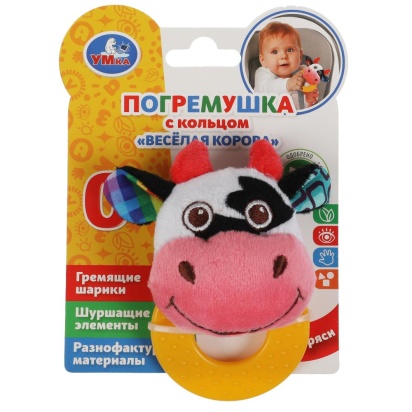 Текстильная игрушка погремушка корова с прорезывателем функционал Умка   RPT-C5