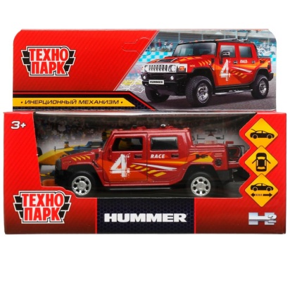 Машина металл HUMMER H2 PICKUP СПОРТ 12 см, двер, багаж, инер, красный, кор. Технопарк  HUM2PICKUP-1