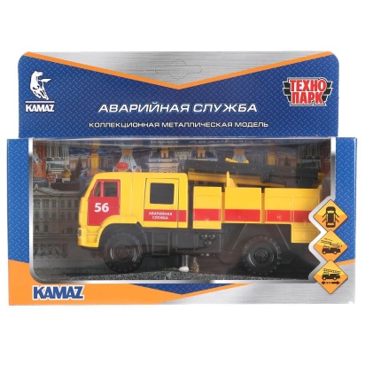 Машина металл КАМАЗ-43502 АВАРИЙНАЯ СЛУЖБА 15 см, двер, подв дет, инер, KAM43502-15EM-YE